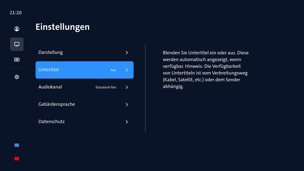 TV-Menü zur Einstellung von Untertiteln