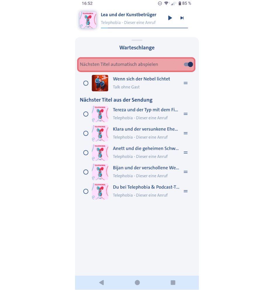 Das Autoplay lässt sich in der Warteschlange deaktivieren.